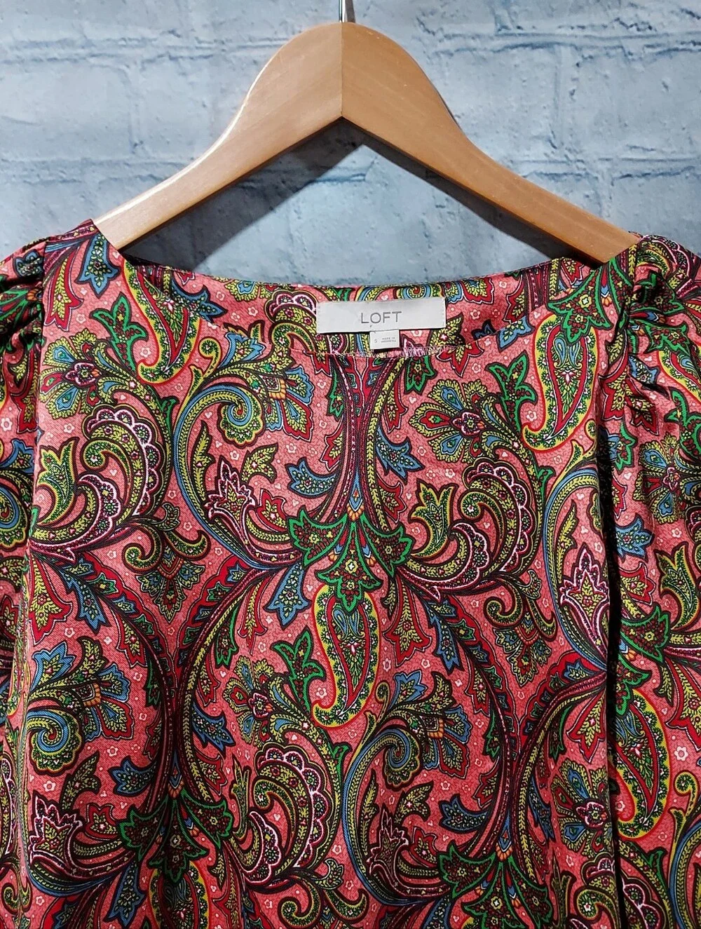 LOFT Small Colorful Paisley Satin Blouse Top Office Career Wear